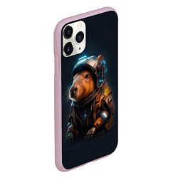 Чехол iPhone 11 Pro матовый Cool capybara - cyberpunk - neural network, цвет: 3D-розовый — фото 2