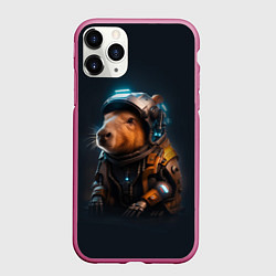 Чехол iPhone 11 Pro матовый Cool capybara - cyberpunk - neural network, цвет: 3D-малиновый