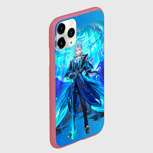 Чехол iPhone 11 Pro матовый Нёвиллет Геншин Импакт / 3D-Малиновый – фото 2