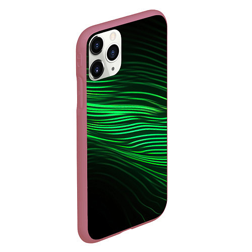 Чехол iPhone 11 Pro матовый Green neon lines / 3D-Малиновый – фото 2