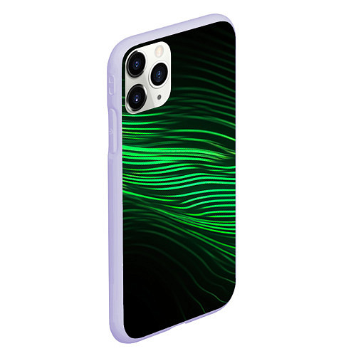 Чехол iPhone 11 Pro матовый Green neon lines / 3D-Светло-сиреневый – фото 2