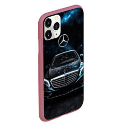 Чехол iPhone 11 Pro матовый Mercedes Benz space background, цвет: 3D-малиновый — фото 2
