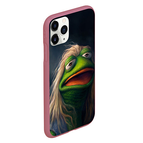 Чехол iPhone 11 Pro матовый Пепе в парике / 3D-Малиновый – фото 2