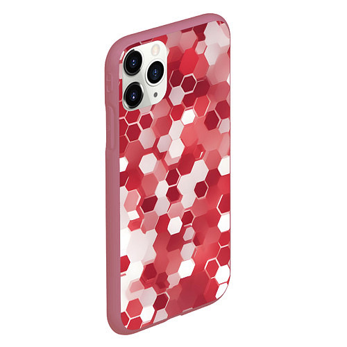 Чехол iPhone 11 Pro матовый Кибер Hexagon Красный / 3D-Малиновый – фото 2