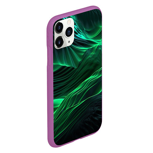 Чехол iPhone 11 Pro матовый Зеленая абстракция / 3D-Фиолетовый – фото 2