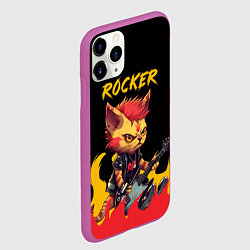 Чехол iPhone 11 Pro матовый Кот рокер - огонь, цвет: 3D-фиолетовый — фото 2