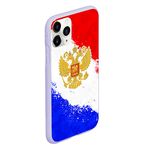Чехол iPhone 11 Pro матовый Герб РФ - триколор красками / 3D-Светло-сиреневый – фото 2