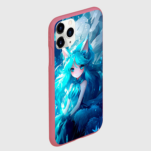 Чехол iPhone 11 Pro матовый Снежная лиса в стиле аниме / 3D-Малиновый – фото 2