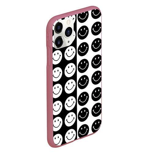 Чехол iPhone 11 Pro матовый Smiley black and white / 3D-Малиновый – фото 2