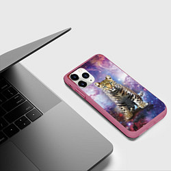 Чехол iPhone 11 Pro матовый Space leopard, цвет: 3D-малиновый — фото 2
