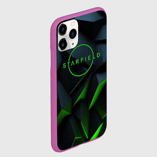 Чехол iPhone 11 Pro матовый Starfield black green logo / 3D-Фиолетовый – фото 2