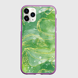 Чехол iPhone 11 Pro матовый Абстрактный зеленый мрамор с золотым, цвет: 3D-фиолетовый