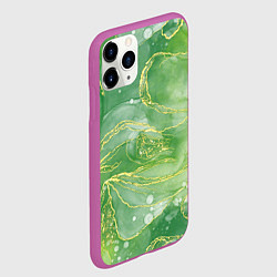 Чехол iPhone 11 Pro матовый Абстрактный зеленый мрамор с золотым, цвет: 3D-фиолетовый — фото 2