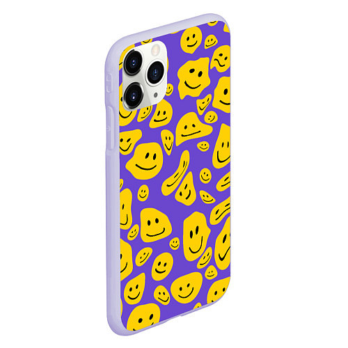 Чехол iPhone 11 Pro матовый Расплывшийся смайлик на фиолетовом / 3D-Светло-сиреневый – фото 2