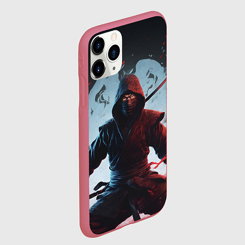 Чехол iPhone 11 Pro матовый Свирепый воин ниндзя / 3D-Малиновый – фото 2