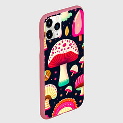 Чехол iPhone 11 Pro матовый Грибы рисованные узор, цвет: 3D-малиновый — фото 2