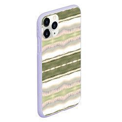 Чехол iPhone 11 Pro матовый Тай дай полосы в оливковых тонах, цвет: 3D-светло-сиреневый — фото 2