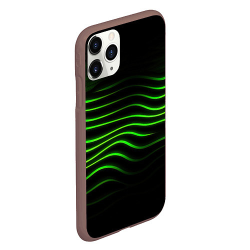 Чехол iPhone 11 Pro матовый Зеленые абстрактные волны / 3D-Коричневый – фото 2