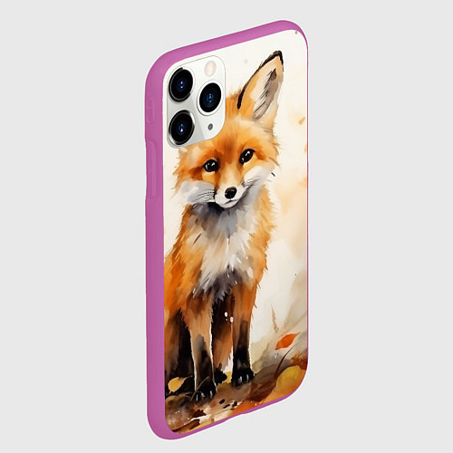 Чехол iPhone 11 Pro матовый Лиса в осеннем лесу акварель / 3D-Фиолетовый – фото 2