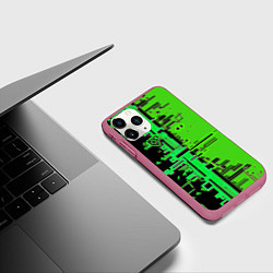 Чехол iPhone 11 Pro матовый Кибер-глитч зелёный, цвет: 3D-малиновый — фото 2