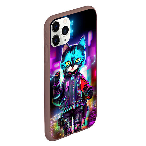 Чехол iPhone 11 Pro матовый Cool kitten - cyberpunk - neon glow / 3D-Коричневый – фото 2