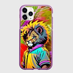 Чехол iPhone 11 Pro матовый Funny lion cub - pop art, цвет: 3D-фиолетовый