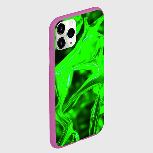 Чехол iPhone 11 Pro матовый Зелёная кислотная неоновая коалесценция / 3D-Фиолетовый – фото 2