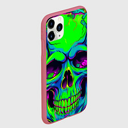 Чехол iPhone 11 Pro матовый Ярко кислотный череп в наушниках, цвет: 3D-малиновый — фото 2