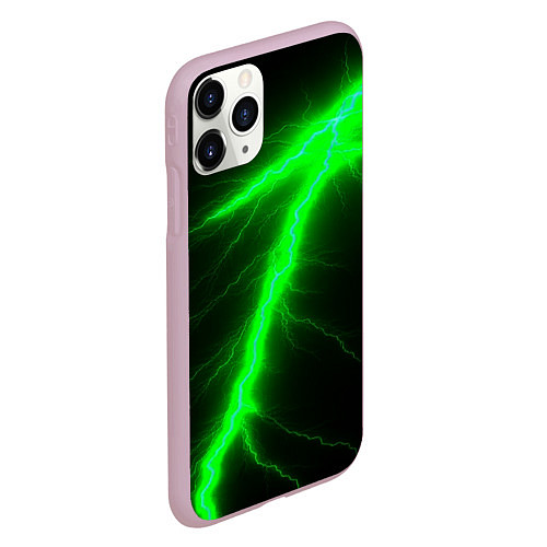 Чехол iPhone 11 Pro матовый Зеленый разряд молнии / 3D-Розовый – фото 2