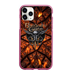 Чехол iPhone 11 Pro матовый Baldurs Gate 3 logo fire, цвет: 3D-малиновый