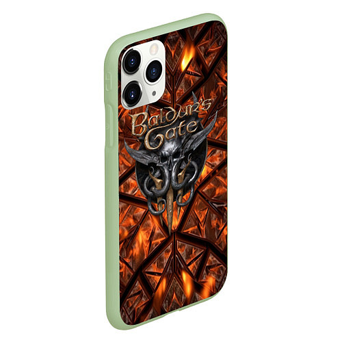 Чехол iPhone 11 Pro матовый Baldurs Gate 3 logo fire / 3D-Салатовый – фото 2