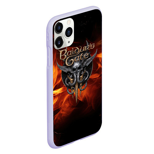 Чехол iPhone 11 Pro матовый Baldurs Gate 3 fire logo / 3D-Светло-сиреневый – фото 2