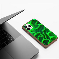 Чехол iPhone 11 Pro матовый Объемные зеленые линии, цвет: 3D-коричневый — фото 2
