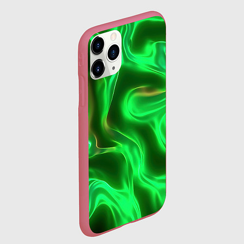 Чехол iPhone 11 Pro матовый Зеленая абстракция хром / 3D-Малиновый – фото 2
