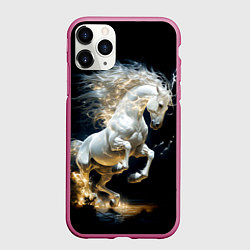 Чехол iPhone 11 Pro матовый Конь Белая молния, цвет: 3D-малиновый