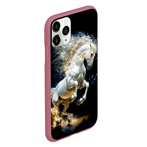 Чехол iPhone 11 Pro матовый Конь Белая молния / 3D-Малиновый – фото 2