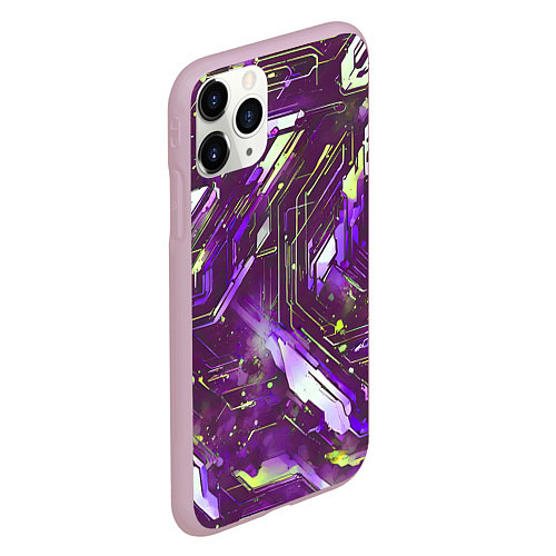 Чехол iPhone 11 Pro матовый Космические кибер схемы фиолетовые / 3D-Розовый – фото 2