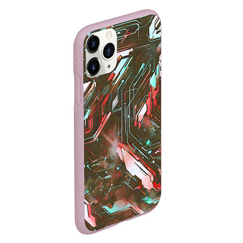 Чехол iPhone 11 Pro матовый Космические кибер схемы Красные / 3D-Розовый – фото 2