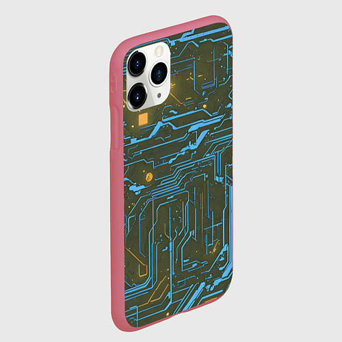 Чехол iPhone 11 Pro матовый Кибер схемы Синий и жёлтый / 3D-Малиновый – фото 2