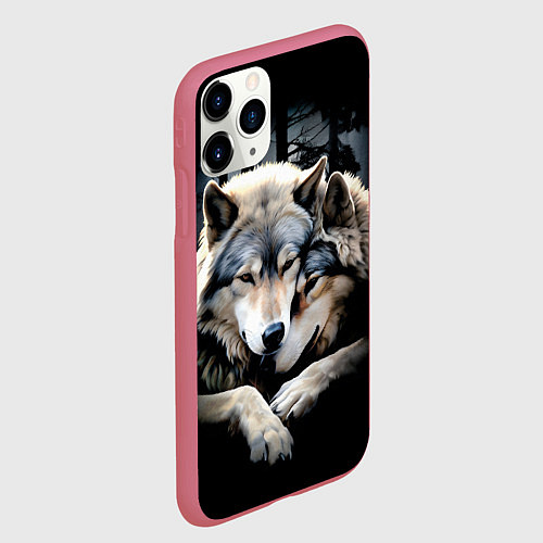 Чехол iPhone 11 Pro матовый Волки - молодая семья / 3D-Малиновый – фото 2