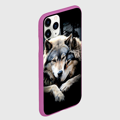 Чехол iPhone 11 Pro матовый Волки - молодая семья / 3D-Фиолетовый – фото 2