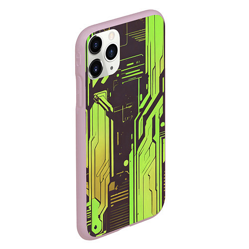 Чехол iPhone 11 Pro матовый Кибер схемы кислотно-зелёные / 3D-Розовый – фото 2
