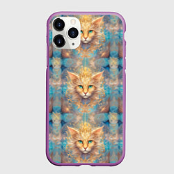 Чехол iPhone 11 Pro матовый Мордашка котика узор, цвет: 3D-фиолетовый