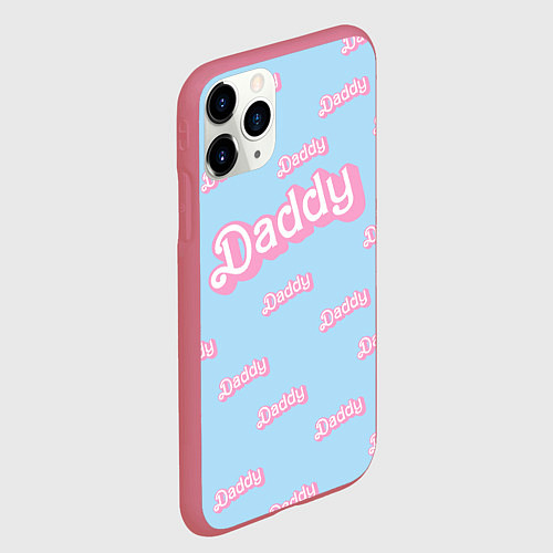 Чехол iPhone 11 Pro матовый Папочка надпись в стиле Барби: паттерн голубой / 3D-Малиновый – фото 2