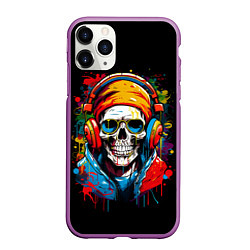 Чехол iPhone 11 Pro матовый Яркий красочный череп в бандане и очках, цвет: 3D-фиолетовый