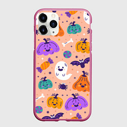 Чехол iPhone 11 Pro матовый Halloween - pumpkins and ghosts