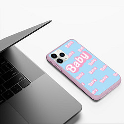 Чехол iPhone 11 Pro матовый Baby - Barbie style: blue pattern, цвет: 3D-розовый — фото 2