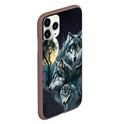 Чехол iPhone 11 Pro матовый Вольчья стая и луна, цвет: 3D-коричневый — фото 2