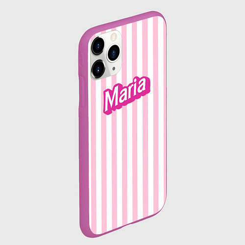 Чехол iPhone 11 Pro матовый Имя Мария в стиле Барби: розовая полоска / 3D-Фиолетовый – фото 2