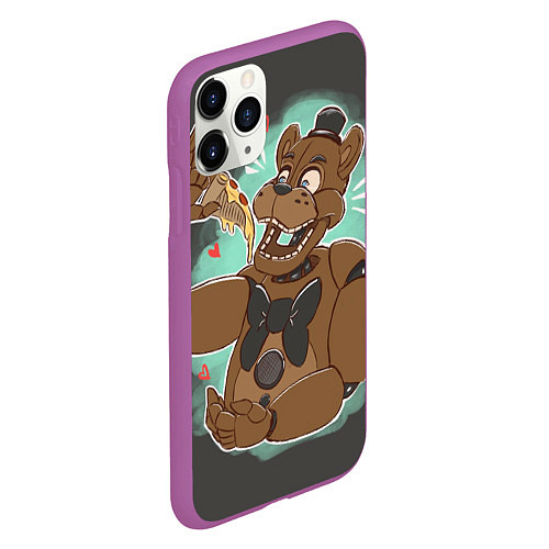 Чехол iPhone 11 Pro матовый Фредди кушает пиццу / 3D-Фиолетовый – фото 2